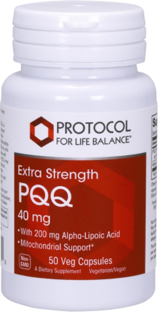 PROTOCOL FOR LIFE BALANCE Extra Strength PQ 40 mg - Alpha-Lipoic Acid ile - Erkekler ve Kadınlar için Kalp Sağlığı Supplement - Non-GMO & Kosher - 50 Veg Caps