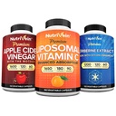 Nutrivein Premium Berberine, Apple Cider Vinegar, & Liposomal Vitamin C Supplement Bundle: High-Absorption Vitamin C Capsules, ACV Capsules, & Berberine Supplement for Wellness & Immunity
