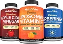 Nutrivein Premium Berberine, Apple Cider Vinegar, & Liposomal Vitamin C Supplement Sche: High-Ab Metaboli C Capsules, ACV Capsules, & Berberine Supplement for Wellness & Immunity