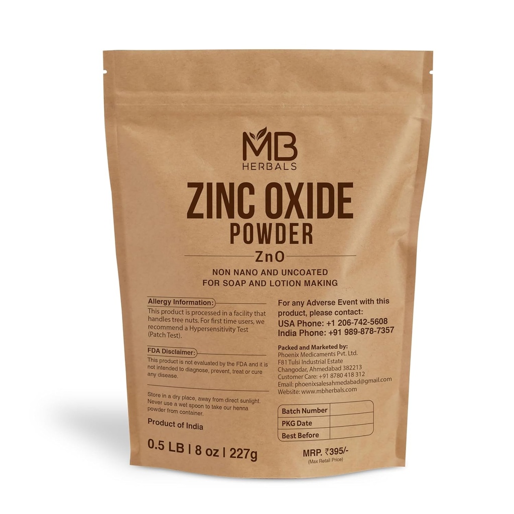 MB Herbals Zinc Oxide Powder 8 oz | Uncoated & Non-Nano | For DIY Sunscreen Lotion & Cream
