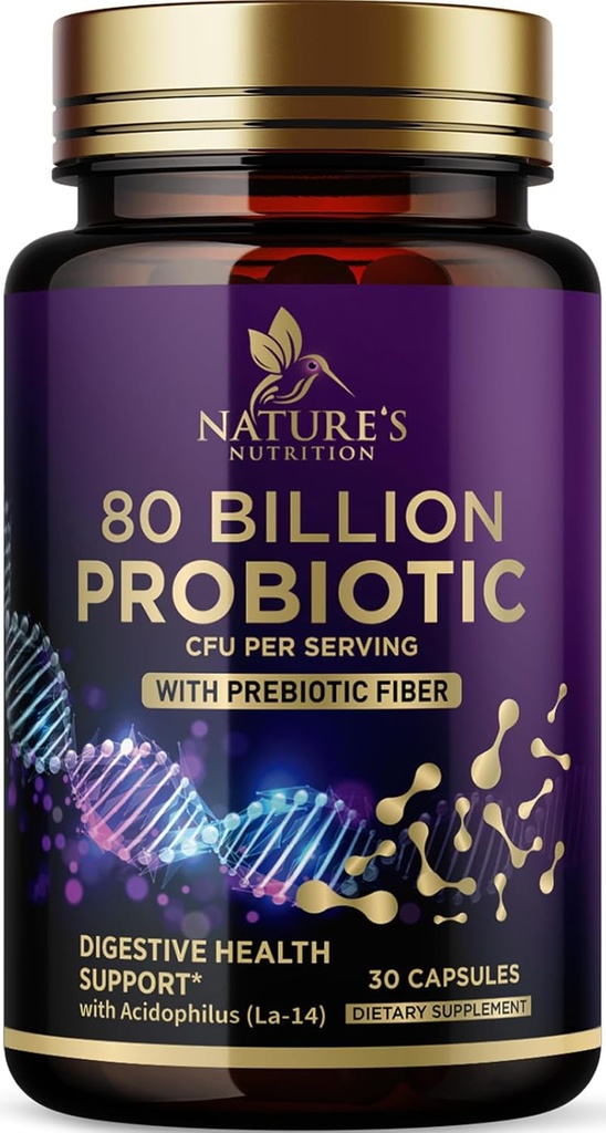 Probiyotik Supplement 80 Milyar CFU + Prebiyotiks, asitofili Probiyotik Destekler Immune System & Digestive Health, Supports Occasional Constipation, Supplement for Women Feminine Health - 30 Capsules