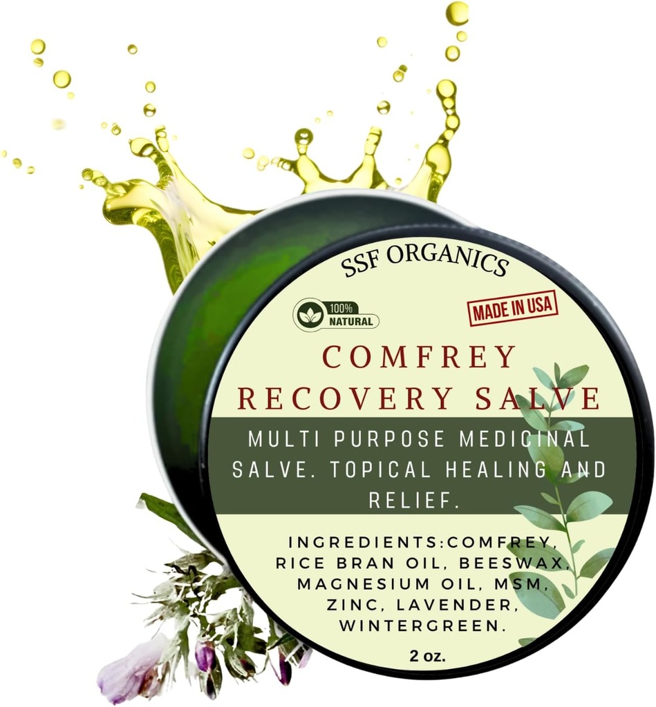 SSF Organiks Comfrey Recovery Salve. Organik Herbal Balm, Bones, Muscles, Ortaklar, Dizler, Skin, Swelling & & Care için. Elcrafted, Slow-Infüzyon. No Chemical Fillers. 2 oz
