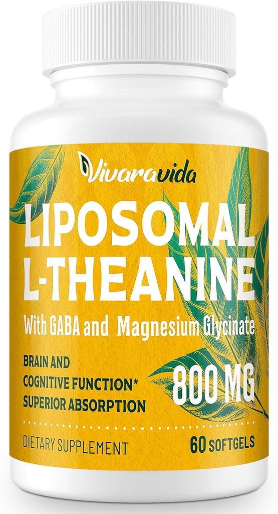 L-Theanine 800 mg Supplement with GABA and Magnezyum Glycinate - Doğal bileşikler, Uyku ve Rahatlama (60 Softgels)