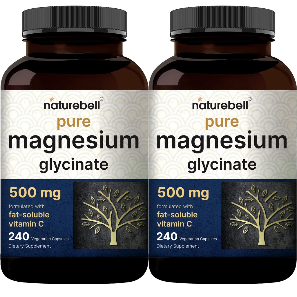 Pure Glycinate 500 mg with Fat 00000 Vitamin C, 480 Veggie Capsules (2 Pack) | Saç için Tamam, Enzyme, & Heart Support* – 100% Chelated & Purified – Non-GMO, Filler Free