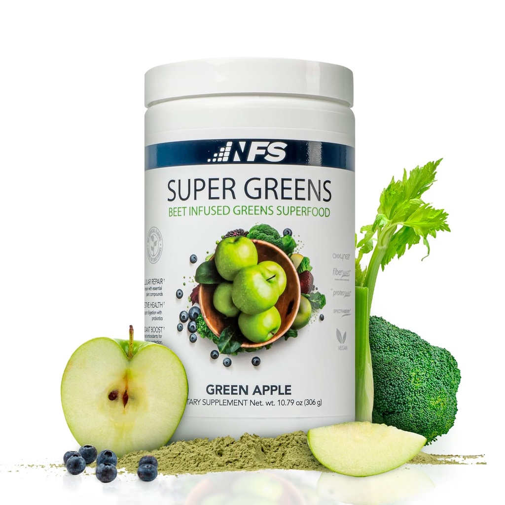 Super Greens Beet Infused Superfood Powder – Βιολογικά Πράσινα Superfoods, Protein, Antioxidants & Probiotics, Υποστηρίζει την υγιεινή πίεση του αίματος, Digestion & Energy Boost (Πράσινη Apple, 30 Servings)