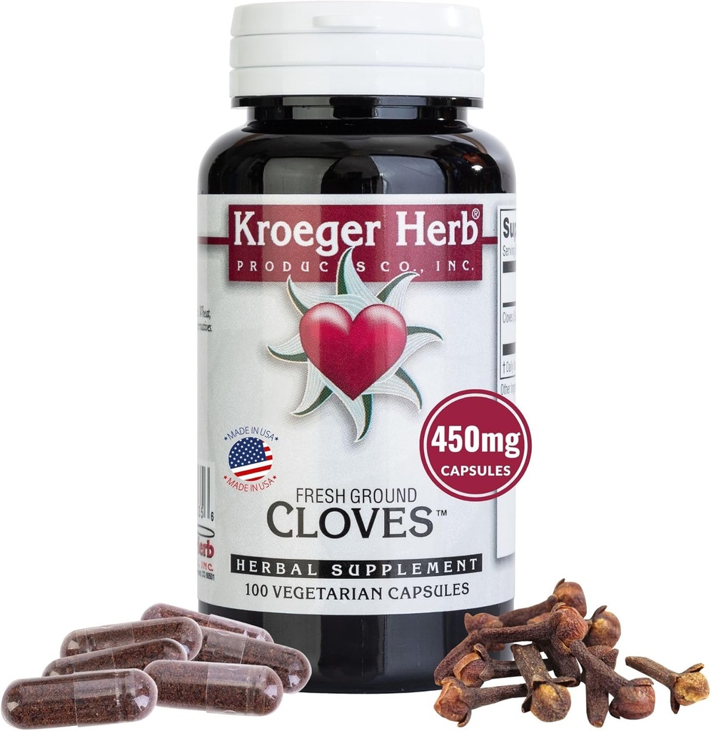 Kroeger Herb, γαρίφαλα, κάψουλες για φυσικά αντιοξειδωτικά γαρίφαλα, συμπλήρωμα γαρύφαλλου, ηπατική υγεία, διεγερτικό γαρύφαλλο - χορτοφάγοι, μη ΓΤΟ, χωρίς γλουτένη, χωρίς συντηρητικά ή πληρωτικά-100 κάψουλες, Κατασκευασμένες στις ΗΠΑ