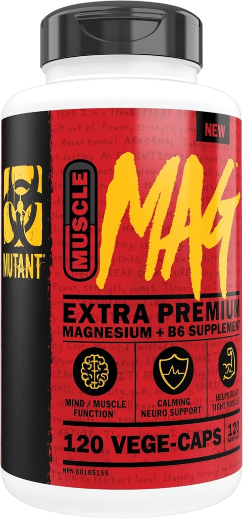 Mutant Muscle Mag | Magnesium + B6 Supplement - Magnesium Aspartate, Maltate and Aquimin Marine Magnesium - 120 Vege-Caps
