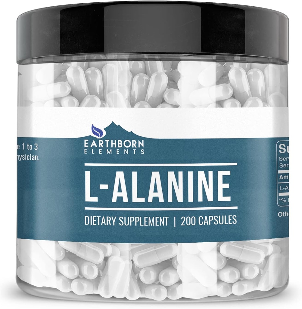 Earthborn Elements L-Alanine 200 Capsules, Pure & Undiled, No Wordss