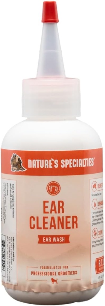 Nature's Specialties Dog Ear Clean Medicated Solution Non-Greasy Non-Irritation Made in USA Non-Toxic, 4 Ounces