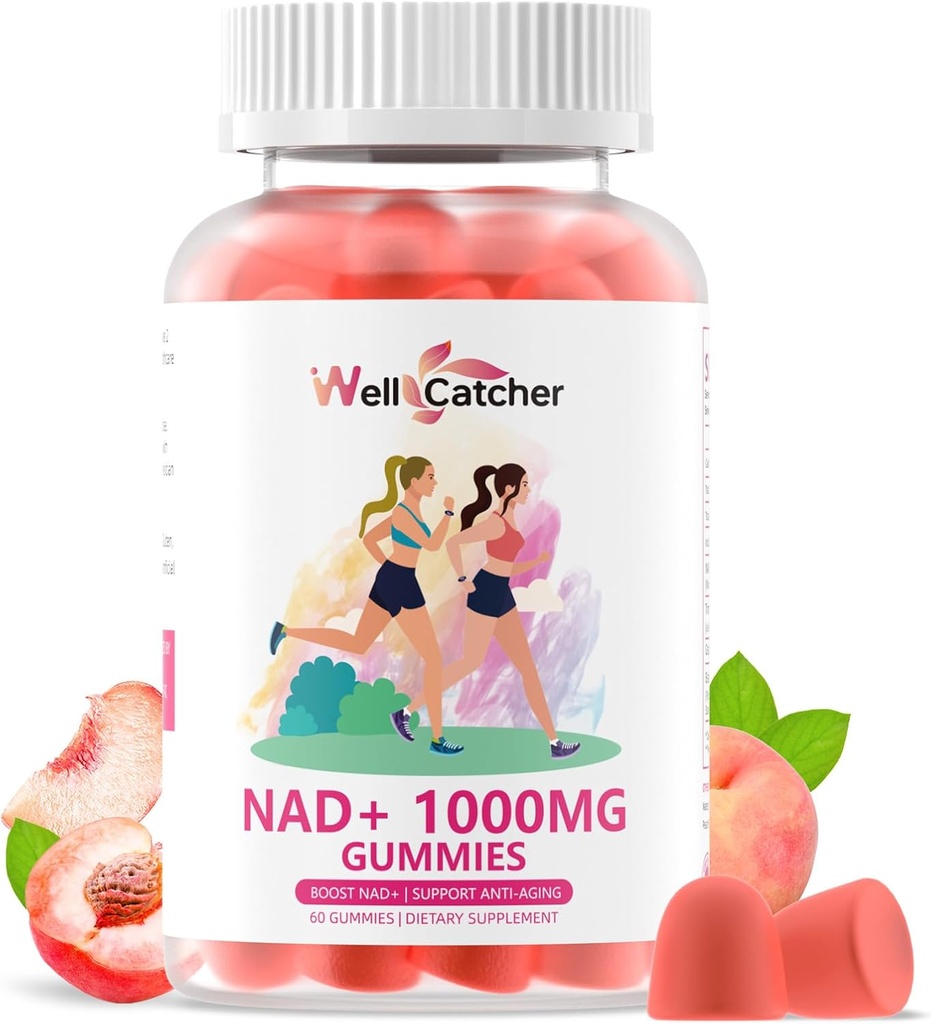 NAD+ Gummies Supplement for Women 1000MG - NAD Plus Men Sugar Free Vitamin B3 Niacinamid Pure Organic Boosts NAD Level Anti-Aging Hücre Rejenerasyon Enerji Beyin Peach Flavor 60C