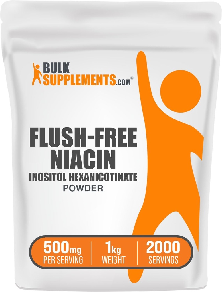 BulkSupplements.com Flush Free Niacin Toz - Inositol Hexanicotinate, Vitamin B3 Supplement, Niacin 500 mg Flush Free - Gluten Free, 500 mg of per Service, 1kg (2.2 lbs) (Pazarda 1kg (2.2 lbs)
