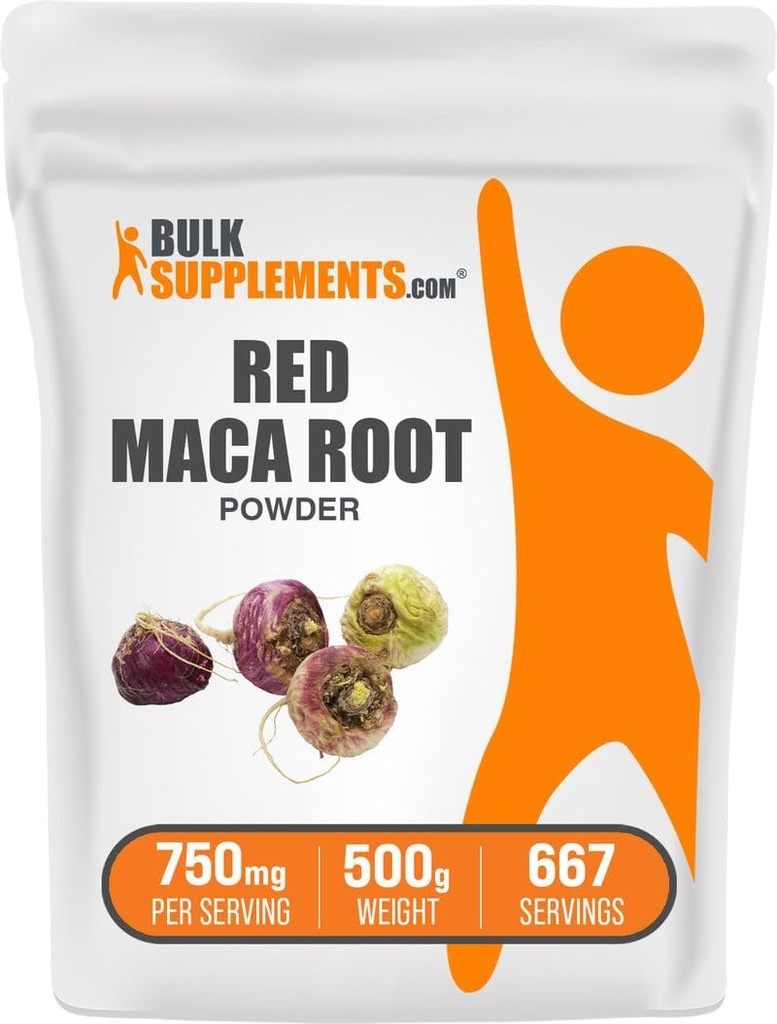 BulkSupplements.com Red Maca Toz - Kökten, Maca Supplement, Herbal Supplement - Vegan & Gluten Free, 750 mg per Service, 500g (1.1 lbs) (Pack of 1)