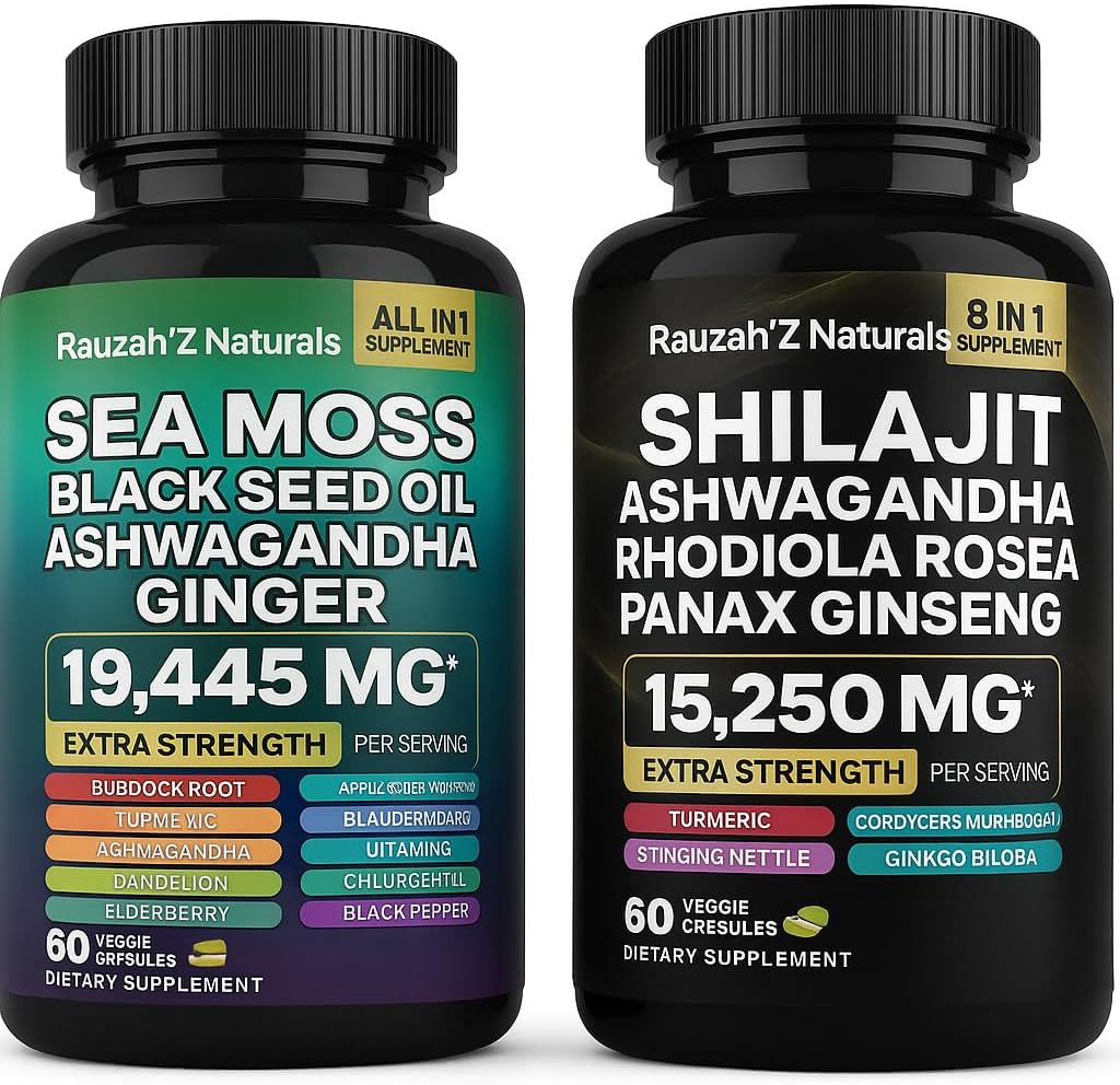 Sea Moss ve Shilajit Sche - Sea Moss, Black Seed Oil, Ashwagandha,Ginger & Shilajit,Rhodiola Rosea, Panax BTC