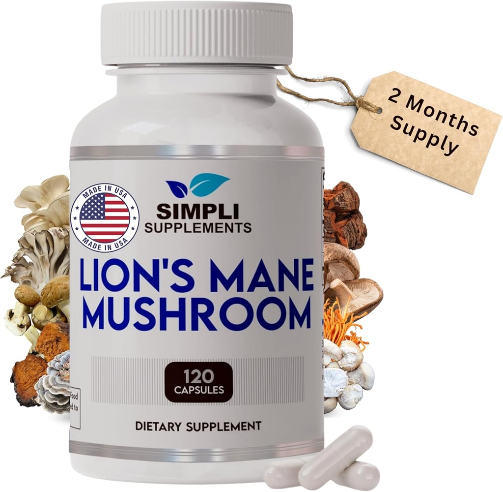Lion's Mane Mushroom Capsules | Organik Real Mushrooms Lions Mane Toz Supplement for Cognitive Function & Immune Support | Brain and Memory ATM | Vegan | 120 Capsules (2 Ay Supply)