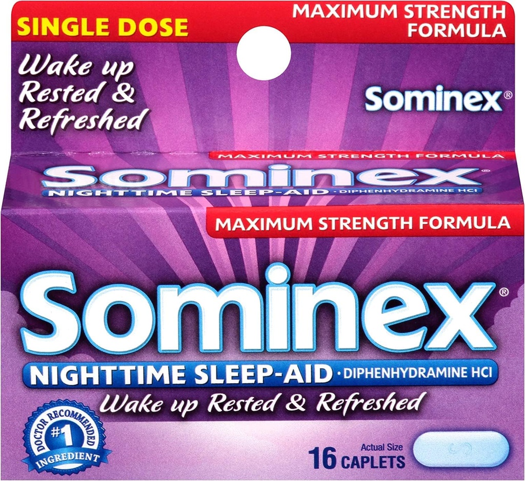 Sominex Nighttime Sleep-Aid Caplets, Maximum Strength, 16 ea (Pack of 4)