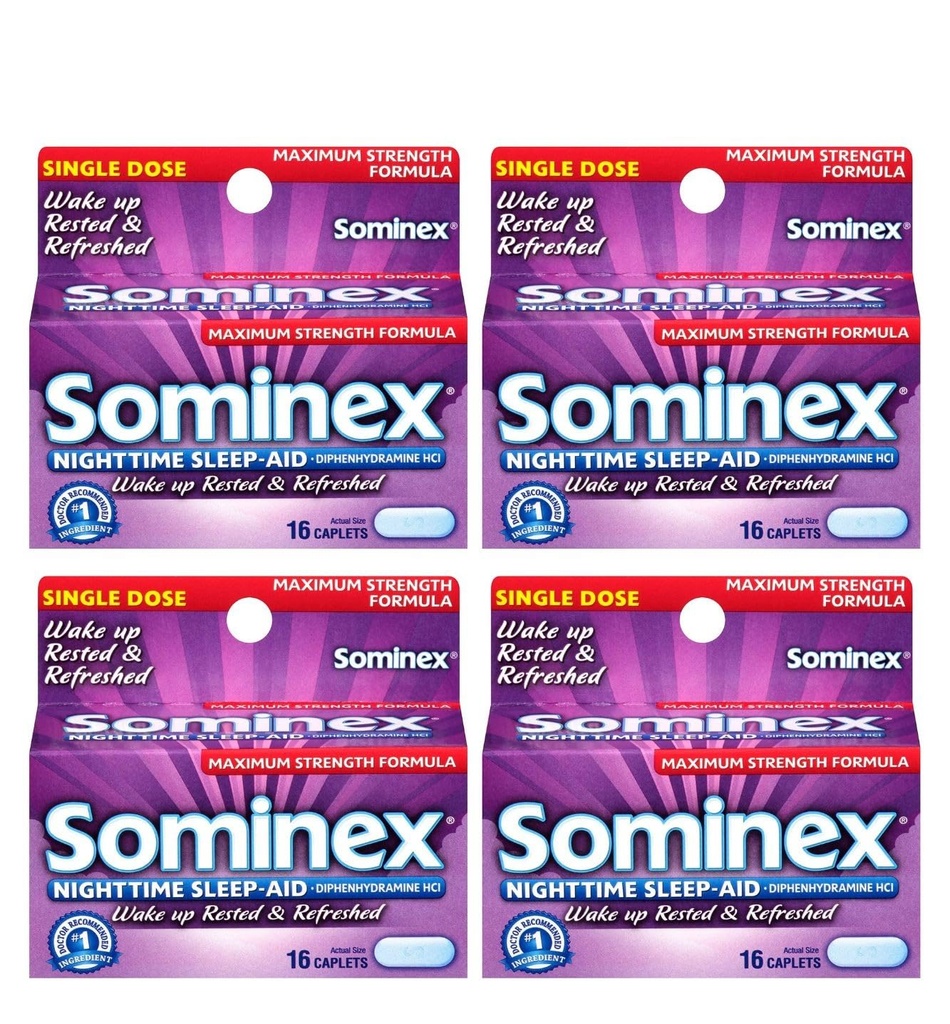 Sominex Nighttime Sleep-Aid Caplets, maksimum Güçlü, 16 ea (Görünen 5)
