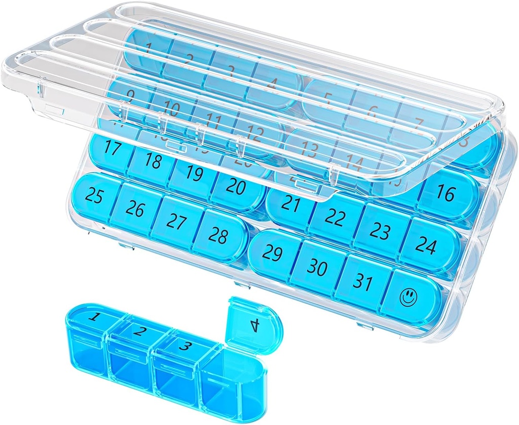 Daviky Monthly Pill Organizer 1 Gün Bir Gün Ay Pill Box Organizer 30 Gün, 31 Günlük Pill Vaka Bir Gün Bir Gün Bir Gün Bir Gün Seyahat Pill Organizer Aylık Vitaminler, Tamamlar ve İlaç İlaçları Tutmak için Hazırlanacak