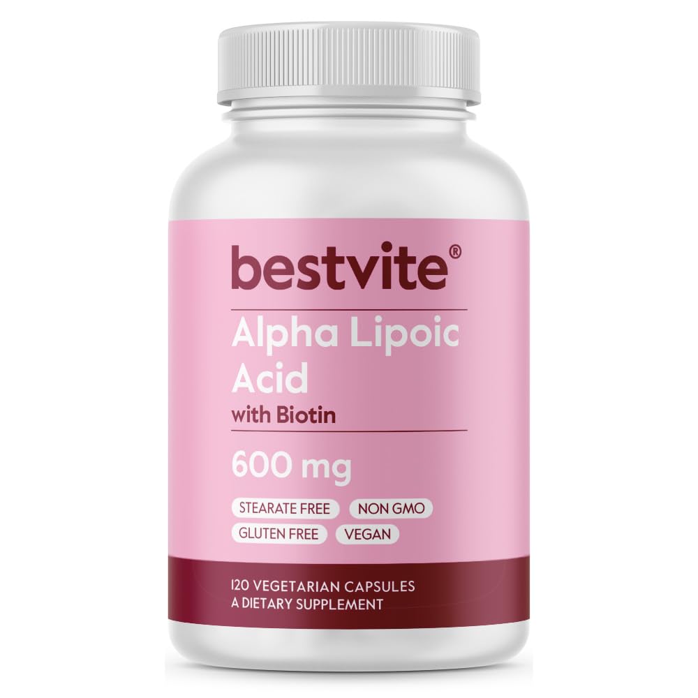 Alpha Lipoic Acid 600mg (ανά καψάκιο) με Biotin για την ενίσχυση της απορρόφησης (120 κάψουλες χορτοφάγων) Χωρίς πληρωτικά - Χωρίς Stearates - Χωρίς παράγοντες ροής