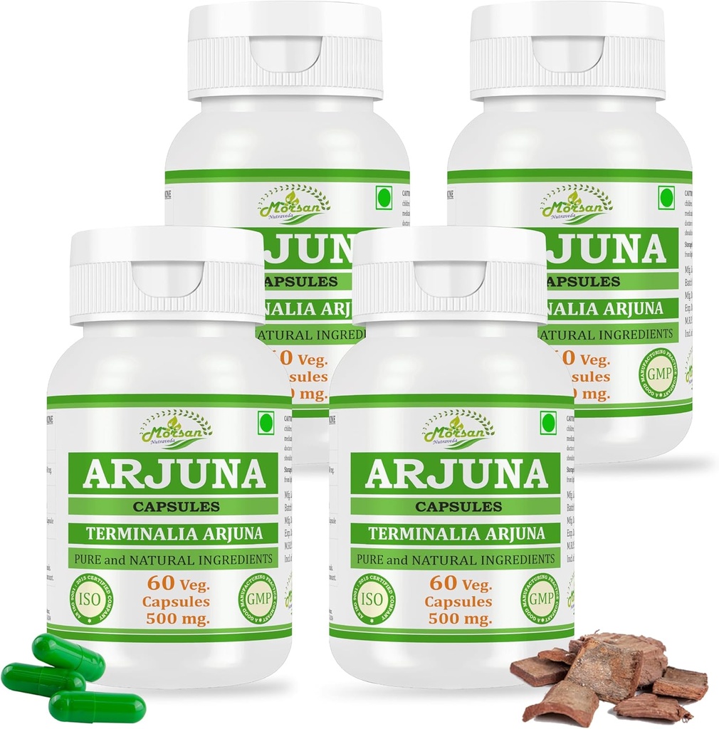 Doğal ve Pure Herbal Terminalia ARJUNA (Arjuna) Capsules | En yüksek Potency,% 100 Herbal Ürün | 60 X 500 mg. Veg. Capsules (Pazar 4 Jar)