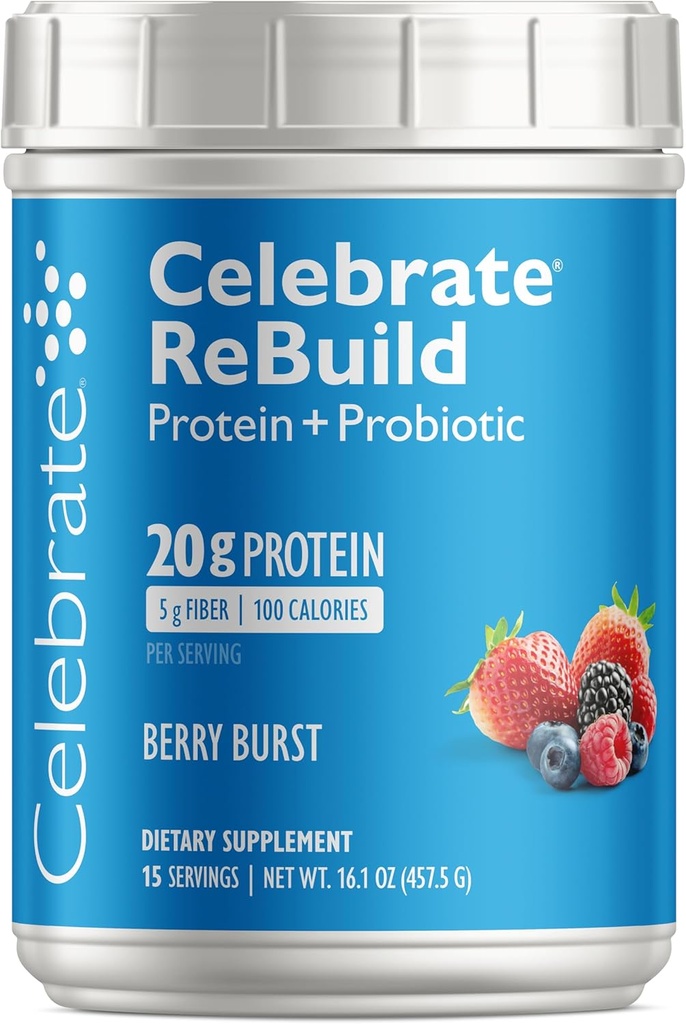 Probiyotiks & Prebiyotiks ile Protein Tozunu Yeniden Oluşturun - 20g Whey Isolate proteini, Yüksek Fiber, Post Bariatrik Cerrahi Hastaları için - Berry Burst (15 Hizmet)