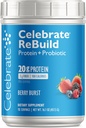 Probiyotiks & Prebiyotiks ile Protein Tozunu Yeniden Oluşturun - 20g Whey Isolate proteini, Yüksek Fiber, Post Bariatrik Cerrahi Hastaları için - Berry Burst (15 Hizmet)