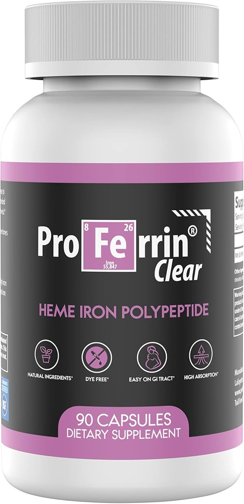 Proferrin Clear Heme Iron Supplement, 90 κάψουλες - Superior Απορρόφηση, Easy on The Gut, Natural, Made in The US