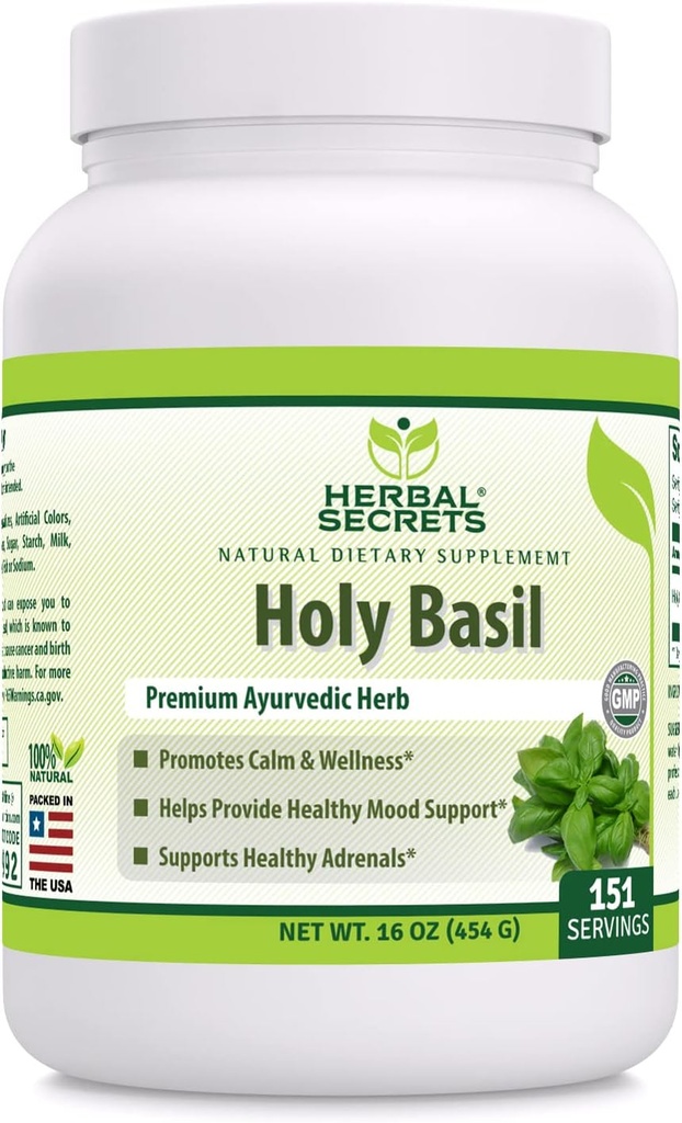 Herbal Sırları Kutsal Basil Toz Tamam | 454 G | 3 G Per Ara | Non-GMO | Gluten-Free | Made in USA