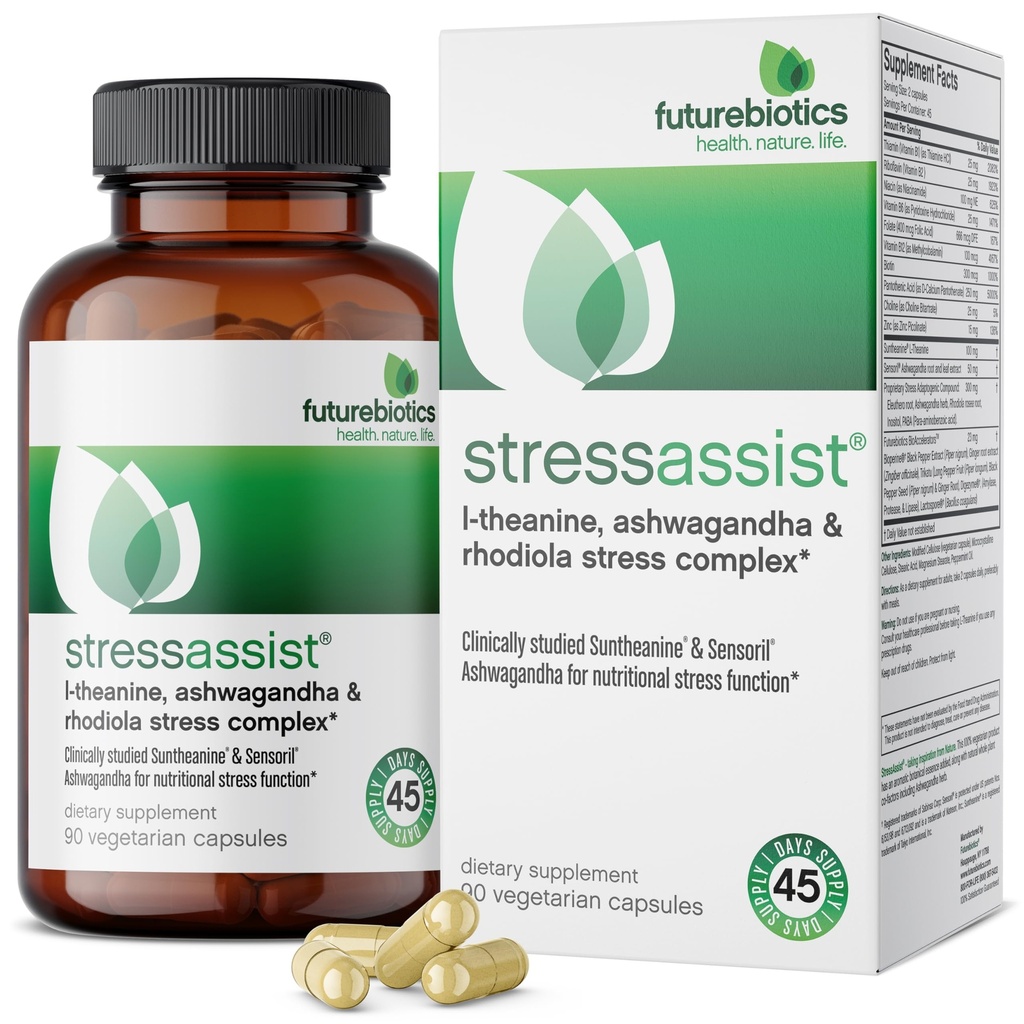 Futurebiyotiks Stressassist L-theanine Ashwagandha ve Rhodiola Rosea Stres Kompleksi - Doğal Beslenme Stres Fonksiyonları, 90 Vegetarian Capsules