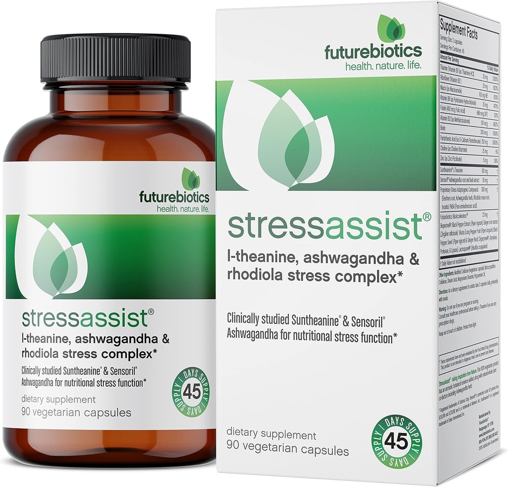 Futurebiyotiks Stressassist L-theanine Ashwagandha ve Rhodiola Rosea Stres Kompleksi - Doğal Beslenme Stres Fonksiyonları, 90 Vegetarian Capsules