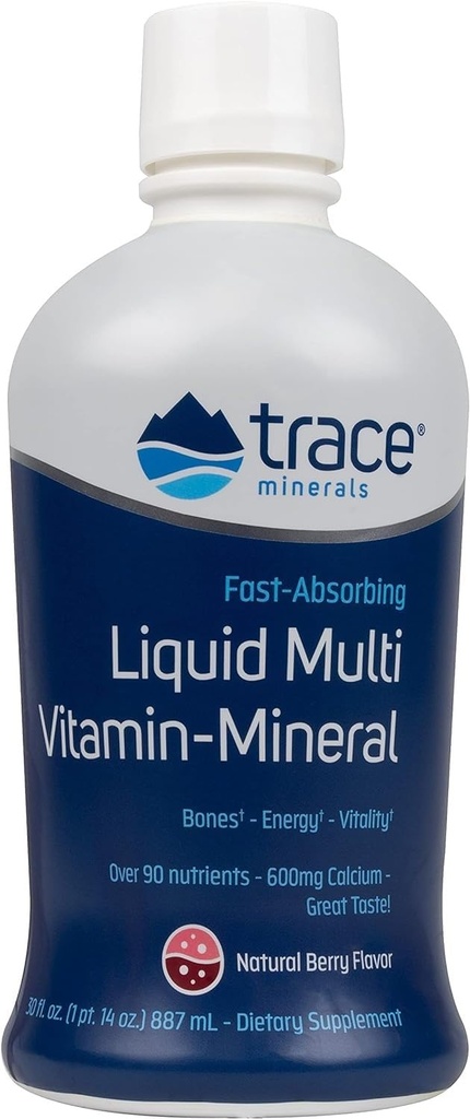 Trace Minerals Sıvı Çok Vitamin-Mineral - Günlük Sağlık Desteği için Sıvı Vitamin Tamam - Enerji Desteği - Bone Health - Gluten-Free - Berry - 30 fl oz (30 hizmet)