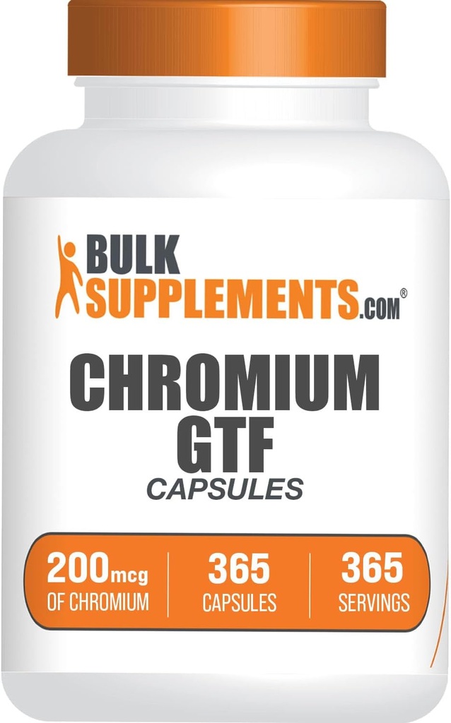 BulkSupplements.com Chromium GTF Capsules - Mineral Supplement, GTF Kromium 200mcg - Gluten Free, 1 Capsule per Service, 365 Capsules (Pack of 1)