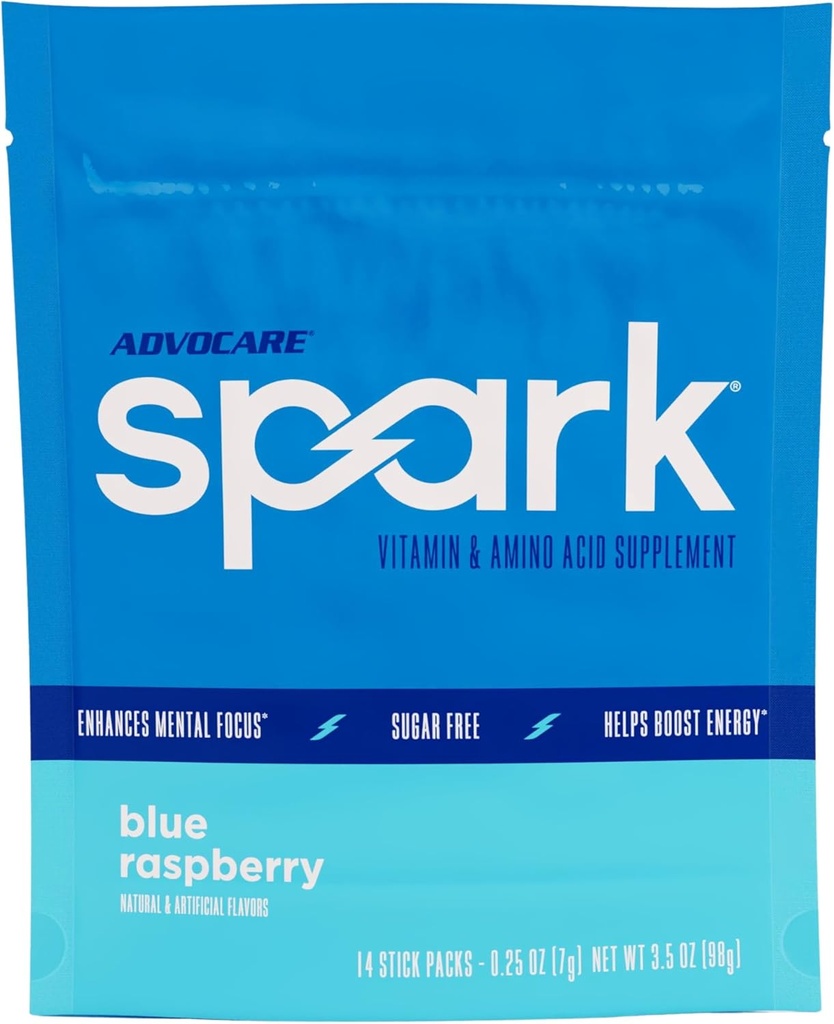 AdvoCare Spark - Enerji İçgörü - Vitamin & Amino Asit Supplement - Energy & Focus* - Portatif Immune Support* - Sugar-Free - Blue Raspberry, 14 Stick Packs (3.5 oz)