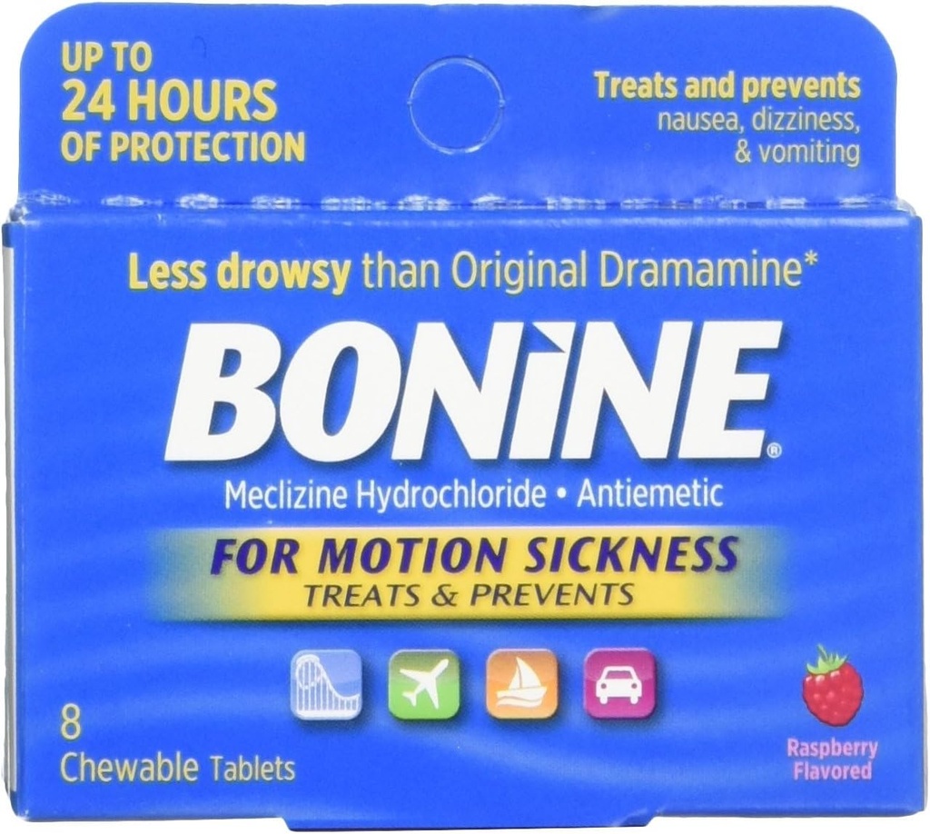 Hareket Hastalığı Için Bonine Çekilebilir Tabletler, Raspberry Flavored, 8 Her Şey