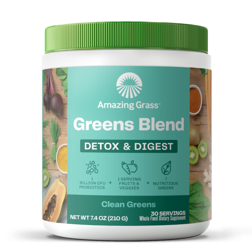 Amazing Grass Greens Superfood Detox & Digest: Πράσινοι σκόνη με Digestive Ένζυμα & Προβιοτικά, Καθαρό Πράσινο, 30 εξυπηρετούν (Packaging May Vary)