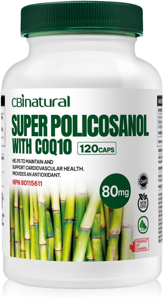 Super Sugarcane Policosanol 80 mg with CoQ10 30 mg, 120 Sebze Capsules, Heart & Cholesterol Support, 4-Month Supply, Non-GMO, Gluten Free