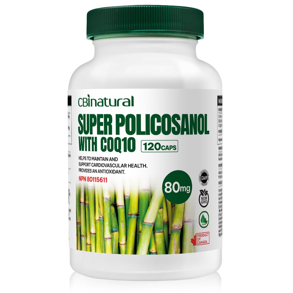 Super Sugarcane Policosanol 80 mg with CoQ10 30 mg, 120 Sebze Capsules, Heart & Cholesterol Support, 4-Month Supply, Non-GMO, Gluten Free