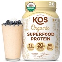 KOS Vegan Protein Toz Erythritol Free, Vanilla USDA Organik - Pea proteini, Plant bazlı Superfood Vitamins & Minerals - Keto, Süt Free - Kadınlar ve Erkekler için Meal Emekliliği, 28 Hizmet
