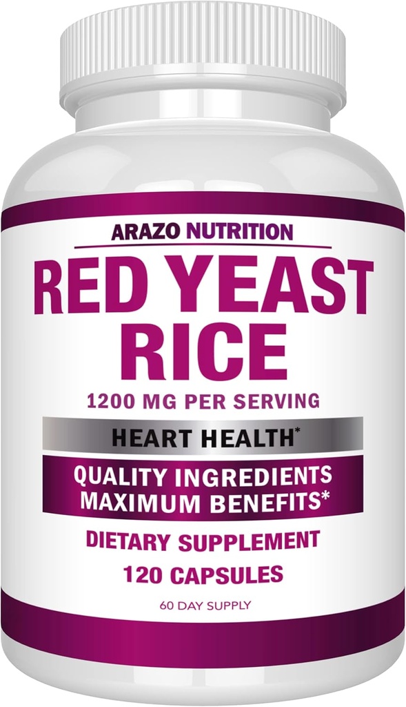 Arazo Διατροφή Red Yeast εκχύλισμα ρυζιού 1200 MG – Χωρίς κιτρινίνη συμπλήρωμα – Χορτοφαγικά 120 κάψουλες