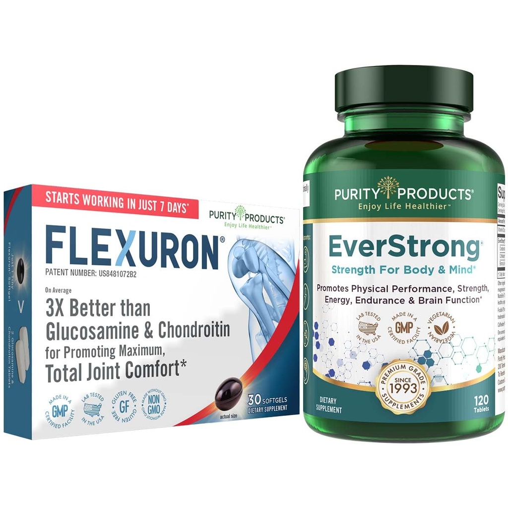 Προϊόντα καθαρότητας Bundle - Flexuron Joint Formula + EverStong Tablets - Flexuron - Krill Oil, Hyaluronic Acid + Aspaxanthin - EverStong- Muscle Matrix Blend w/Createine, Coffee Fruit Extract + More