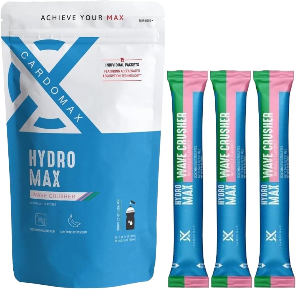 CardoMax Hydromax Electrolyte Drink Mix –Wavecrusher Flavor 15 Sıvı Packets with Piyal & Magnezyum – Zero Sugar, Keto & Vegan Electrolytes for Rapid Hydration & Recovery Supplement Supplement Supplement