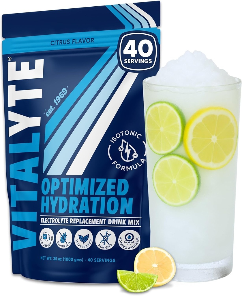 Vitalyte Electrolyte Toz İç Mix, Isotonic Electrolyte Hydration Mix, Gluten Free Post Workout Toz Mix, Pack of 1, 35 oz., Cool Citrus Flavor