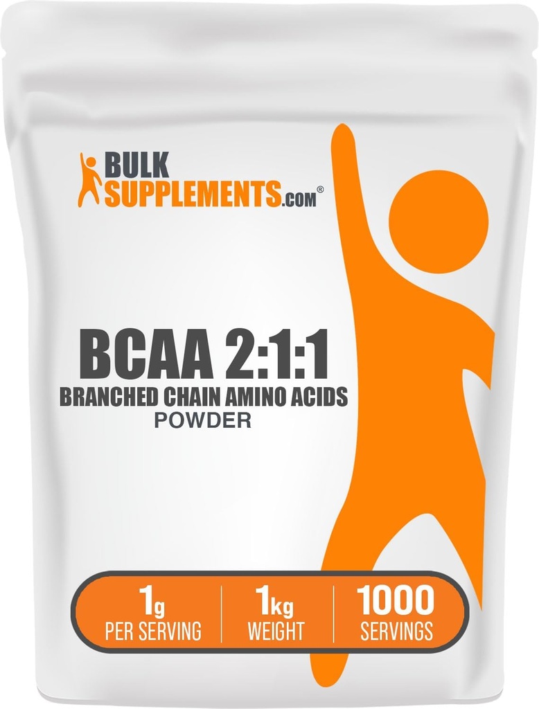 BulkSupplements.com BCAA 2:1 Toz - Branşlı Zincir Amino Asits, BCAAs Amino Asits Toz - Unflavored & Gluten Free, 1g per Service, 1kg (Pack of 5) (11 lbs)