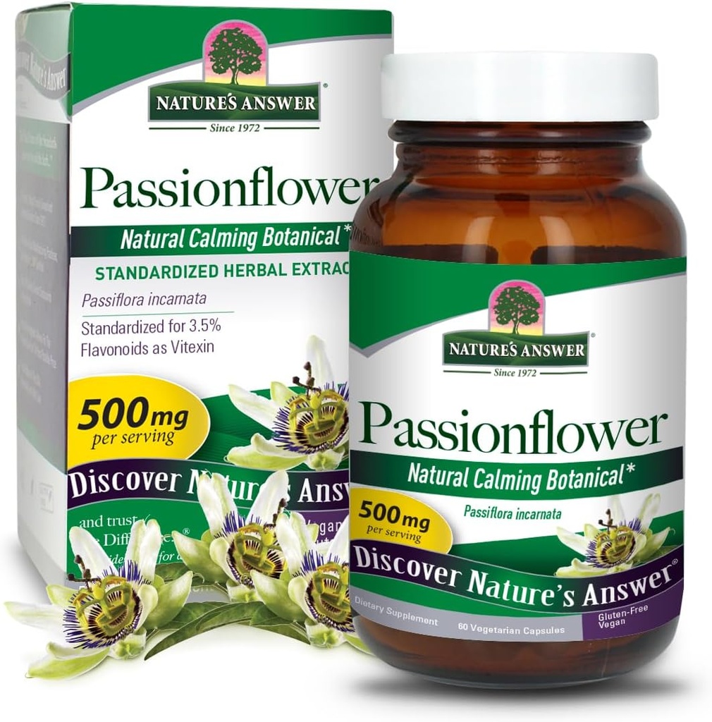 Nature's Answer Passion Flower| Diyetary Supplement | Natural Calming Botanical | Non-GMO | Alkol Özgür, Gluten-Free, Vegetarian & Vegan 60 Capsules
