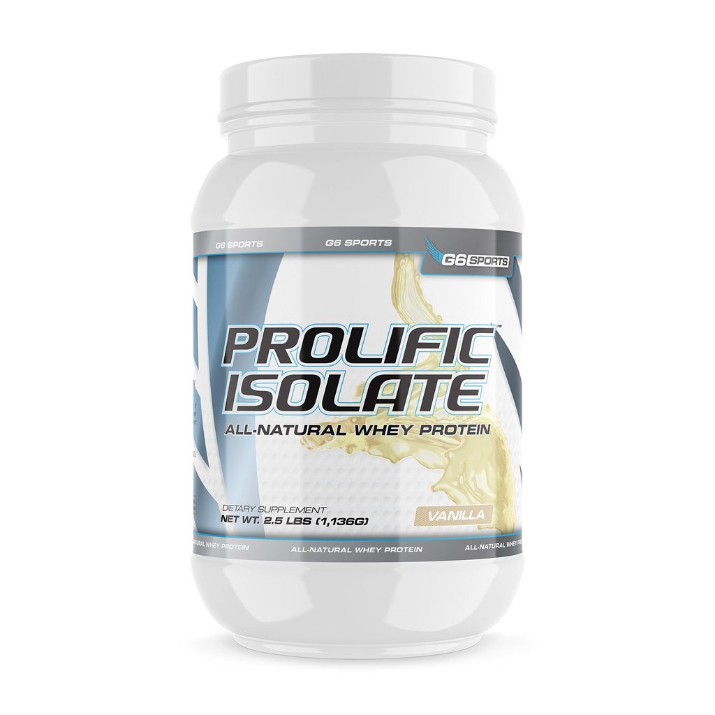 G6 Sports Nutrition Prolific Isolate All Natural Whey proteini (Gluten Free, Lactose Free, Soy Free, Stevia Sweetized, 25g Protein, 100 Calories) - 2.5lb Jar - Vanilla
