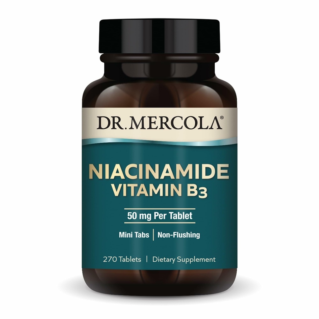 Dr. Mercola Niacinamid Vitamin B3-50 mg per Tablet - Destekler Metabolik Sağlık - Non-Flushing - Mini Tabs - Non-GMO, Gluten-Free & Soy-Free - 270 hizmet (270 Tablet)