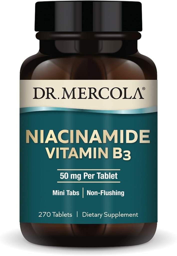 Dr. Mercola Niacinamide Vitamin B3-50 mg per Tablet - Supports Metabolic Health - Non-Flushing - Mini Tabs - Non-GMO, Gluten-Free & Soy-Free - 270 Servings (270 Tablets)
