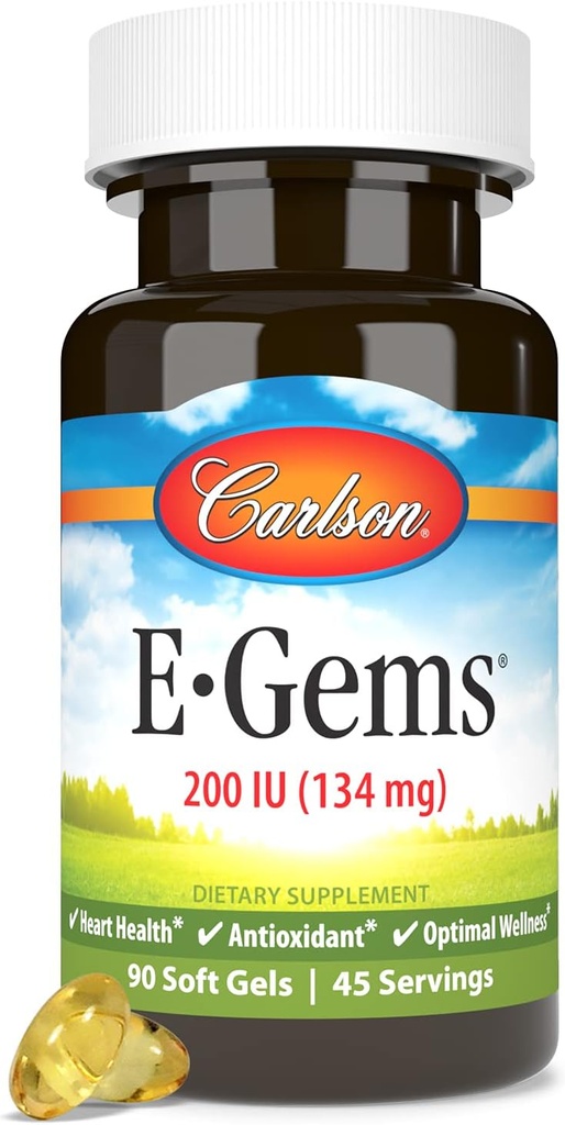 Carlson E-Gems 200 IU (134 mg), Doğal Kaynak Vitamini E, Optimal Wellness, 90 Soft Gels