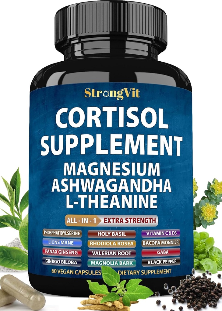 Cor ile kadınlar için Cortisol Supplements, Ashwagandha & L-Theanine. Cortisol Manager, Function, Detox, Lower ve Control (59 Kont)