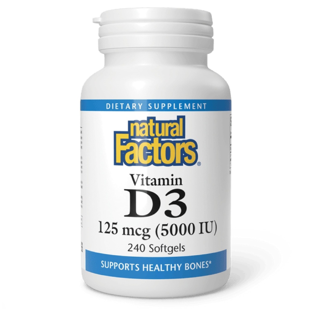 Doğal Faktörler, Vitamin D3, 5.000 İ, Ortak Destekler, Bone & Immune Health, 240 Kont (kömün)