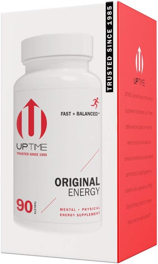 UPTIME Original Energy, 90 Enerji Tabletleri, Doğal Caffeine, C, CoQ10, Kalsiyum, Ginkgo Biloba, BTC & L-Carnitine, Zero Calories, 66mg Caffeine Per Tabletleri,